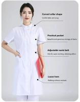 Bata de laboratorio blanca, uniforme médico femenino de manga corta/larga, uniforme de laboratorio de algodón, traje de trabajo para salón de belleza y farmacia - details 2