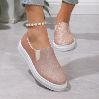 Mocasines de lentejuelas doradas brillantes para mujer, zapatillas de plataforma sin cordones de cuero Pu, zapatos planos antideslizantes informales para mujer, Otoño, 2024 - details 12