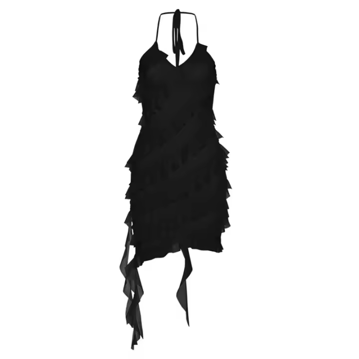 Color sólido de mujer, diseño irregular a la moda, cinturón Cor, cuello colgante - 1