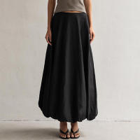 BUNO-Falda larga informal de Color liso para mujer, Falda acampanada elástica de cintura alta coreana, moda de verano, 2025 - details 11