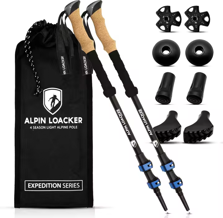 Bastones Trekking Telescopicos, Aluminio Ligero + Accesorios + Bolso |   Palos Senderismo Extensible Altura Regulable: Poles Montaña, Nordic Walking, Trail Running Asfalto - 1