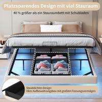 sin cabecero, cama doble con iluminación LED, estructura de cama con somier de láminas y marco de metal, marco de cama flotante, cama de almacenamiento con espacio de - details 4