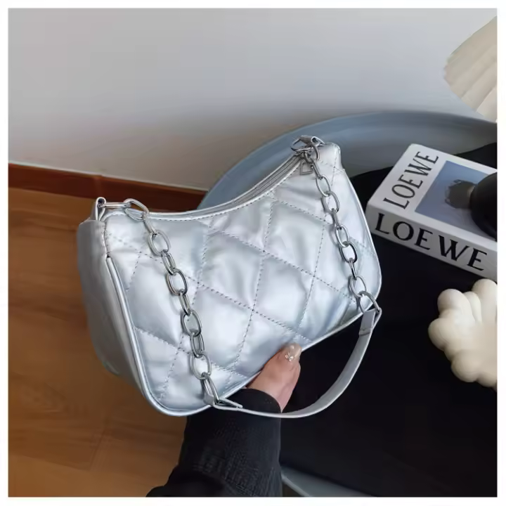 Patrón de diamante texturizado nuevo casual 2025 nuevo color sólido moda bolso de mano de hombro de axila de mujer - 1