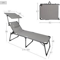 plegable multiposición con sombrilla 193x67x85 cm Camping, Gris - details 4