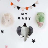 Nordic Style Cartoon Animals Head Wall Decor Stuffed Dinosaur Unicorn Dolls Soft Plush Toys Hanging Pendant Girls Room Ornament - details 3