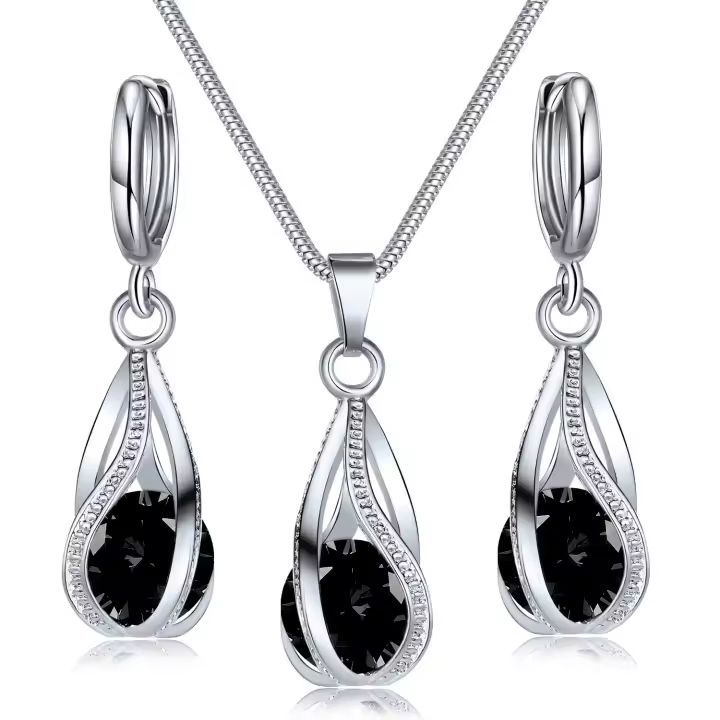 Collar Colgante Pendientes Aros Boda Fiesta Juego Joyas - 1