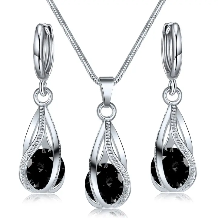 Collar Colgante Pendientes Aros Boda Fiesta Juego Joyas - 1