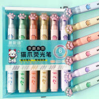 Rotuladores fluorescentes con forma de pata de gato, bolígrafos de dibujo en colores Pastel para estudiantes, suministros de oficina y escuela, papelería bonita, 6 unidades por juego - details 0