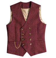 Chalecos de traje con cuello en V para hombre, chaleco de tweed de lana con doble botonadura, esmoquin para padrinos de boda - details 6