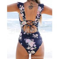 Traje de baño con cuello en V con traje de baño con cordones y borde con volantes - details 11