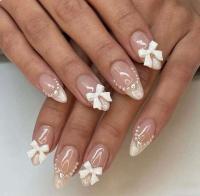 Conjunto Completo de 24 Piezas de Arte de Ballet en Uñas Diseños de Perlas Blancas y Lazos de Almendra Ideal para Bailarinas Francesas - details 0