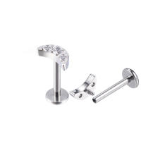 1 ud. G23 titanio roscado interno Labret Studs bisel circonita soldadura Luna titanio labio Piercing - details 2