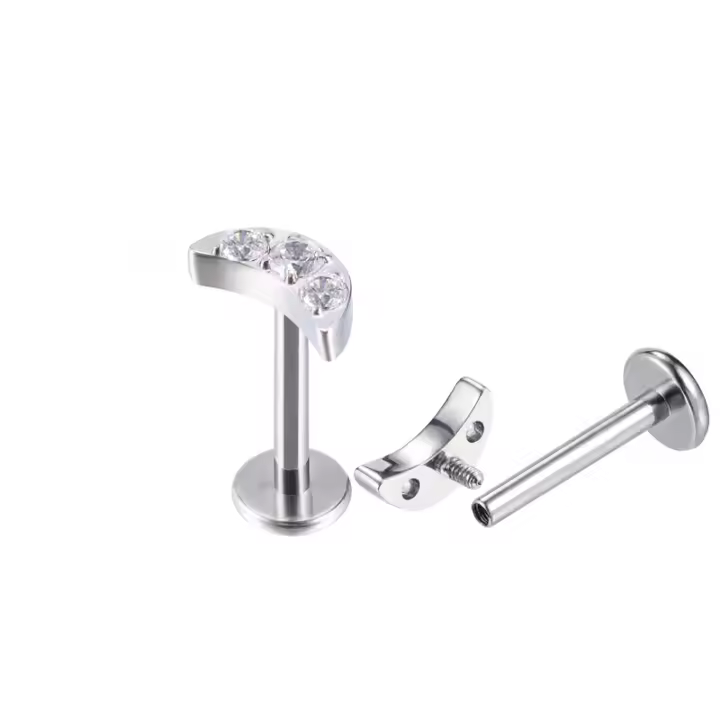 1 ud. G23 titanio roscado interno Labret Studs bisel circonita soldadura Luna titanio labio Piercing - 1