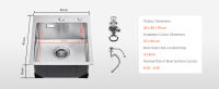 SucceBuy Estación de trabajo para fregadero de cocina, fregaderos de montaje superior de 40 cm, fregadero simple de acero inoxidable 304, con accesorios - details 6
