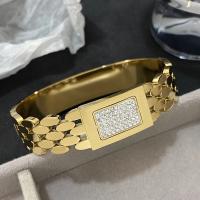 Brazalete con cinturón cuadrado de diamantes de imitación con microincrustaciones de lujo para mujer, joyería resistente al agua de acero inoxidable chapada en oro a la moda - details 4