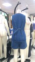Traje de pantalones cortos de mezclilla para mujer, sin mangas, cuello en V, Top dividido con una hilera de botones, chaleco, pantalones cortos de pierna ancha de cintura alta, conjuntos para mujer 2025 - details 3