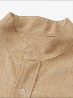 2024 Camisas de algodón para hombres, ropa de calle con textura de lino sólido, blusas de manga corta de verano, tops casuales con bolsillo frontal - details 7