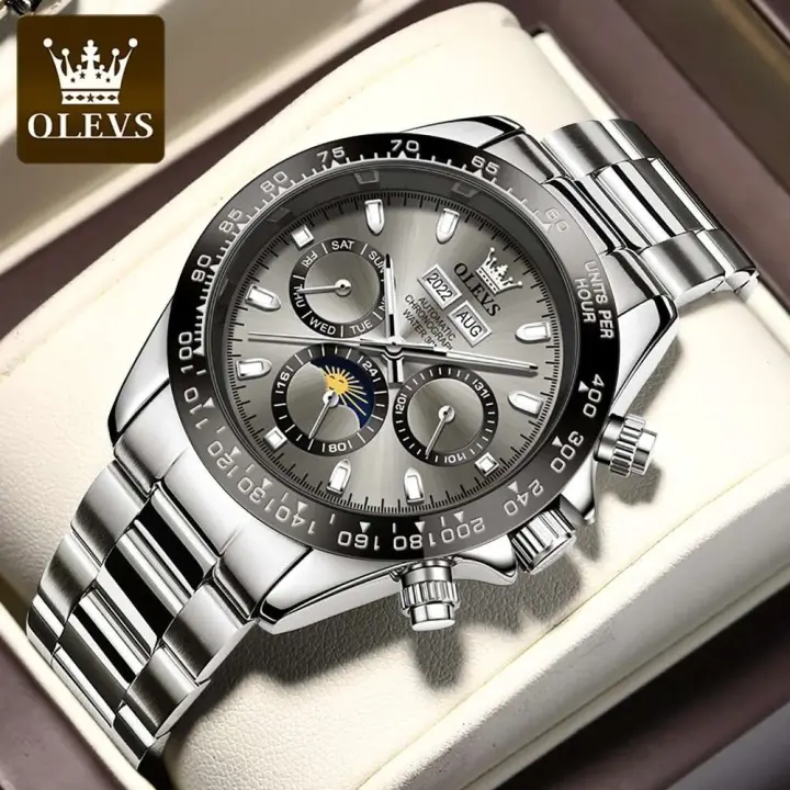 Reloj Automático de Acero Inoxidable OLEVS para Hombres Impermeable, Mecánico, Correa de Cuero - 1