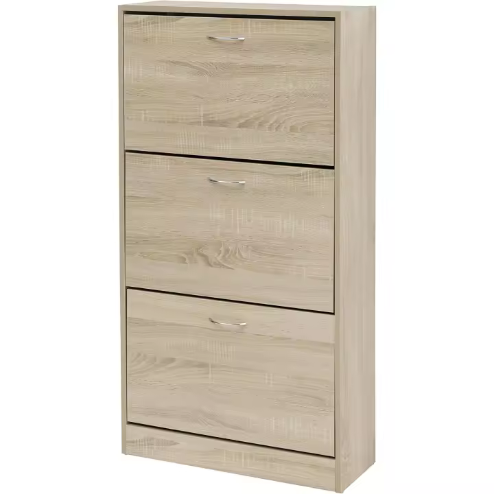 Zapatero de Entrada Compacto de Madera melamínica. Zapatero con cajones a Doble Profundidad y 3 Puertas abatibles, Guarda hasta 18 Pares de Zapatos. Medidas 24x63x120 cm - 1