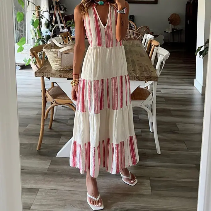 Vestido de verano con cuello en V, moda femenina - 1