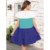 Vestido suelto con bloques de color, informal, con mangas con volantes, corte ajustado - details 27