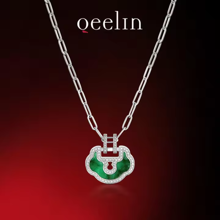 QееΙīп Collar Yu Yi mediano en oro amarillo de 18 quilates con diamantes y jade negro - 1