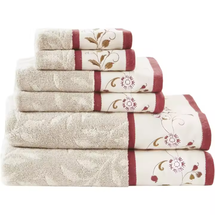 Juego de Toallas de Baño de Algodón Suave y Altamente Absorbentes Diseño Floral Bordado, 132 x 68,6 cm, Rojo - 1
