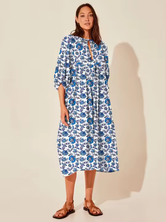 Vestido de vacaciones de algodón de verano de manga media informal suelto para mujer nueva moda floral - 1