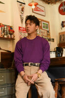 Sudadera en blanco para hombre, color morado veneciano, con inserción en V, 100% algodón, liso - details 7