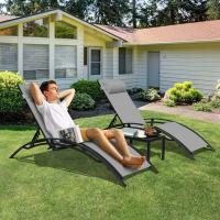 Chaise Lounge Juego de 3 tumbonas de aluminio con 5 posiciones ajustables, tumbonas de piscina + mesa para patio exterior, playa - details 8