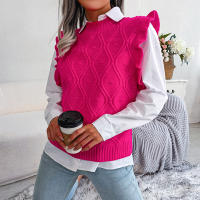 Suéter de punto sin mangas con volantes para mujer, chaleco informal, Otoño e Invierno - details 1