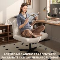 Silla de Oficina sin Reudas, Silla Piernas Cruzadas con Función Mecedora, Silla de Escritorio Ancha para Juegos, Silla de Maquillaje sin Brazos para Casa, Marfil - details 4