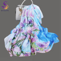BYSIFA verde menta estilo Floral mujer bufanda de seda chal verano protector solar de gran tamaño chal moda playa abrigo que cubre 180*140cm - details 0