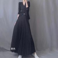 Falda Plisada Elegante Para Mujer Cintura Alta Larga Midi Color Negro Alta Calidad Saia Elegante Para Damas De Negocios Y Fiestas - details 26