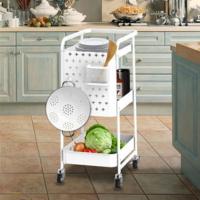 Carro de Almacenamiento de Alimentos Motorizado 3 Niveles, Carro de Metal con Ganchos, Rack de Almacenamiento con Ruedas para Cocina (Blanco) - details 3