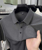 Camiseta de manga corta sin costuras Ice Silk para hombre, resistente y sin arrugas. Polo de verano con cuello business, holgado y fino, - details 1