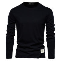 Nueva camiseta de manga larga de color sólido para hombre, ropa exterior deportiva informal a la moda, camiseta de fondo de algodón puro con cuello redondo - details 7