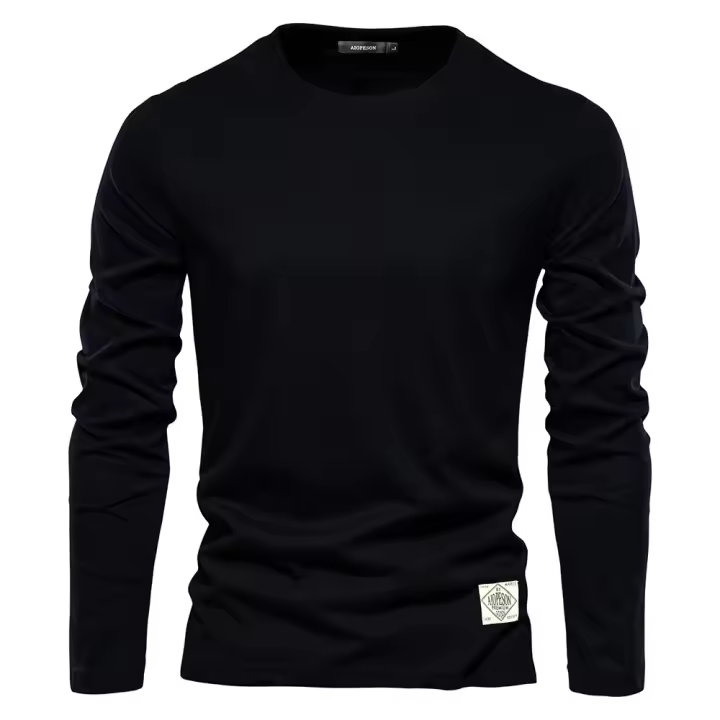 Nueva camiseta de manga larga de color sólido para hombre, ropa exterior deportiva informal a la moda, camiseta de fondo de algodón puro con cuello redondo - 1