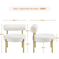 Silla de comedor tapizada, silla relax con estructura reforzada, 136 kg de capacidad, asiento y respaldo acolchados de bouclé para sala, dormitorio, cocina, blanco. - details 2