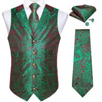Traje de seda de cachemira azul real de lujo, conjunto de chaleco y corbata con anillo de dragón de metal, pañuelo, gemelos, chaleco de esmoquin para graduación y boda - details 7