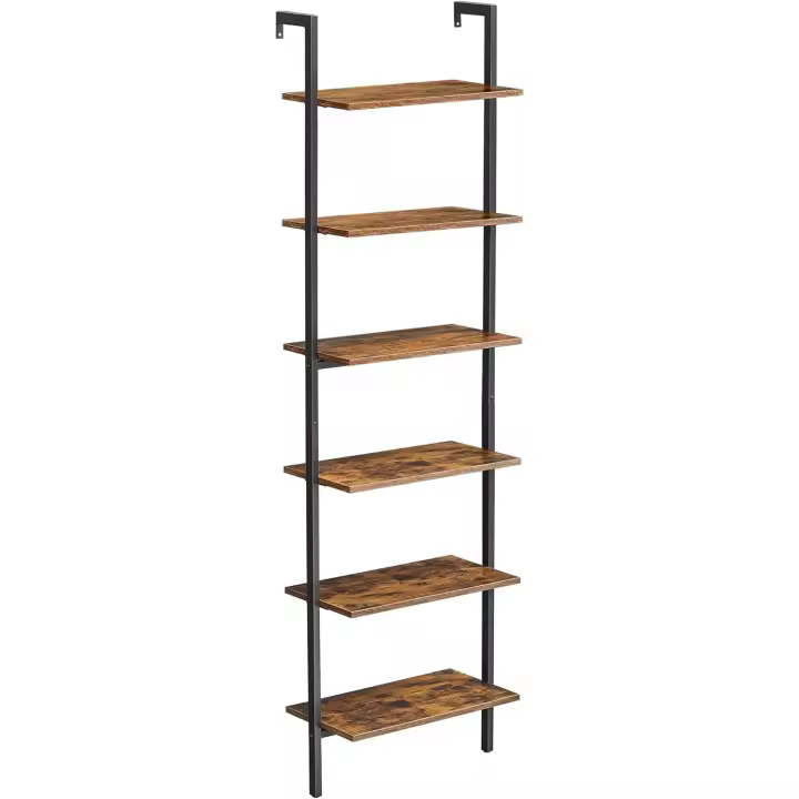 Estantería Escalera, Estantería de 6 Niveles, Librería de Escalera, para la Sala de Estar, Oficina, Dormitorio, 60 x 30 x 204,8 cm, Estilo Industrial, Marrón Rústico y Negro - 1