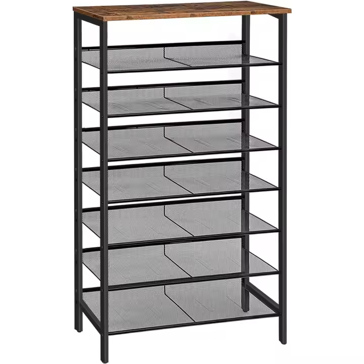 Organizador de Zapatos de 8 Pisos Accesible, Plano e Inclinado, 24-32 Pares, Diseño Apilable, Ahorro de Espacio, Almacenamiento de Zapatos, Diseño Moderno, Duradero y Fácil de Limpiar con Encimera de Madera y Marco de Acero - 1