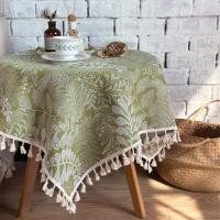 Mantel de malla con borlas para mesa de comedor, cubierta rectangular con bordado de flores verdes, estilo vintage y elegante, para armarios de cafetería, cocina y comedor - details 1