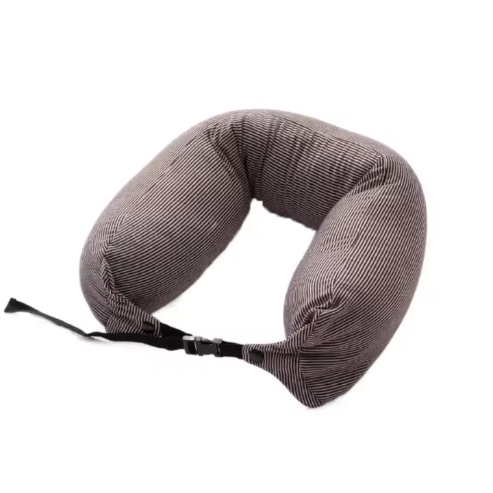 Almohada de viaje para el cuello en forma de U para el hogar, almohada de espuma con partículas suaves y flexibles, diseño de hebilla, almohada Lumbar para siesta de estilo japonés - 1