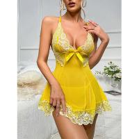Camisón Corto Sexy con Escote en V Profundo Vestido Bordado Pijamas de Moda Tanga Gratis - details 0