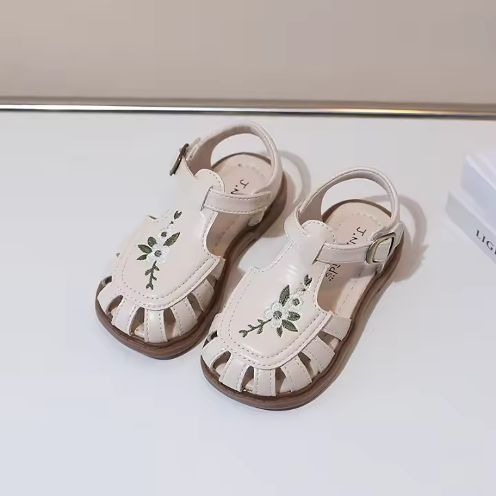 Sandalias de princesa bordadas para niñas pequeñas, zapatos planos e informales, estilo francés, para verano, 2023 - 1