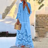 Vestido largo bohemio con cuello en V y borlas para mujer, informal, de talla grande, a la moda, liso, bohemio, para vacaciones - details 0