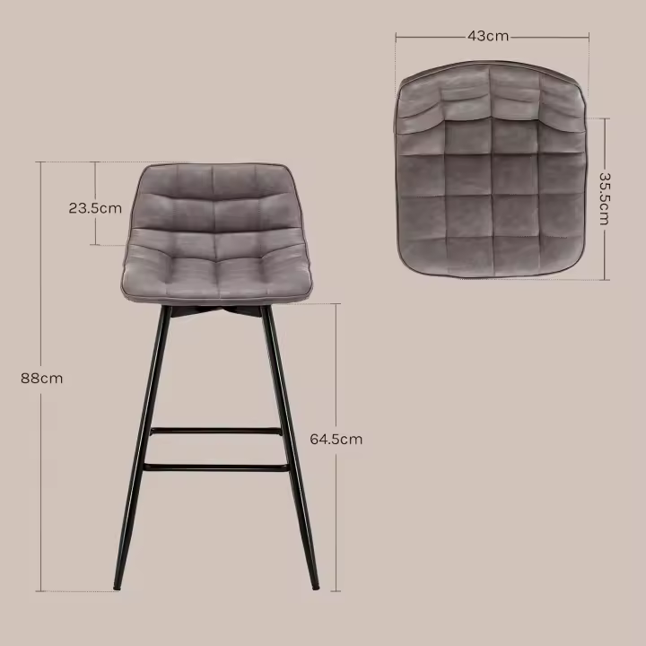 Silla de Cocina Alta con Resalto Paquete de 2 Marco de Metal Asiento de Cuero Sintético - 1