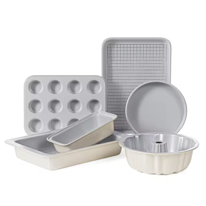 RIOVARM Cerámica Antiadherente Juego de moldes 7 piezas Juegos de repostería Hojas Para Horno Set de repostería Hoja de galletas Molde para tartas Sartén Panera Molde para magdalenas Sartén asadora - 1