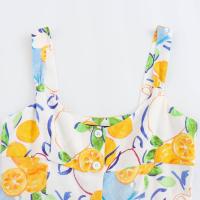 TRAFZA Midi-vestido sin mangas con estampado de frutas para Mujer, elegante vestido informal con dobladillo y Espalda descubierta, moda de verano - details 5